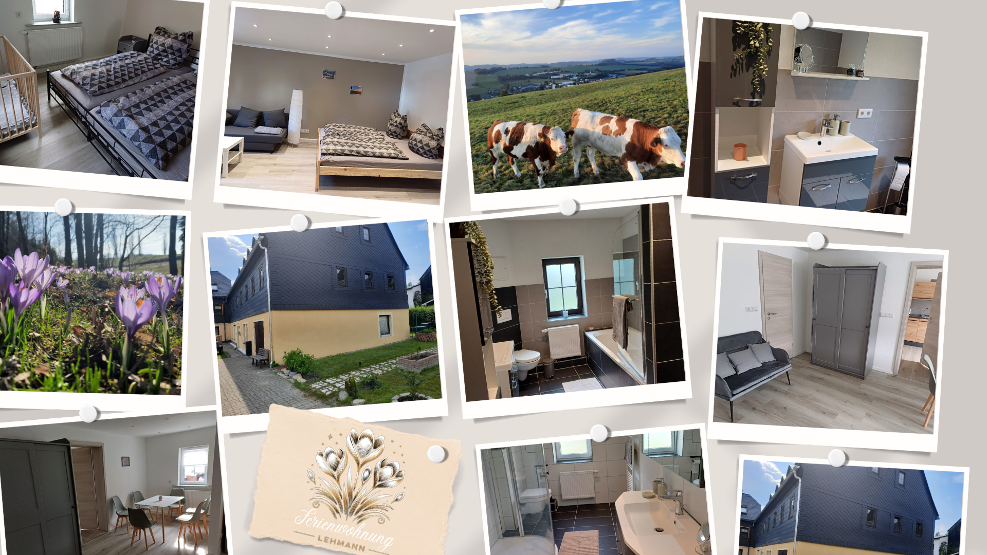Header mit ganz vielen Bildern der Ferienwohnung